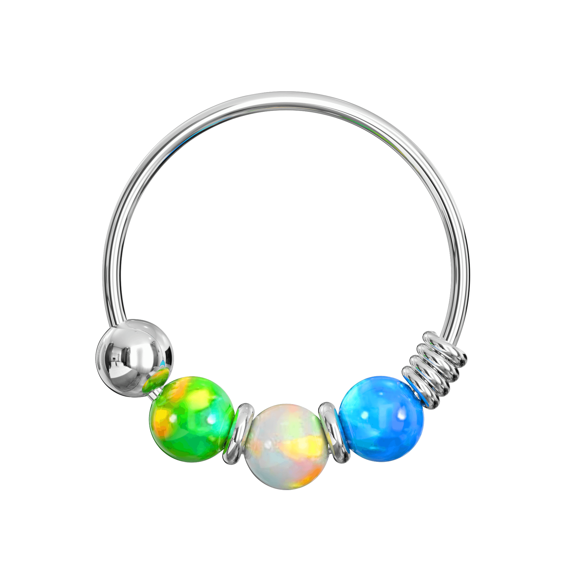 925 Sterling Silver with Opal Beads Hoop Nose Ring