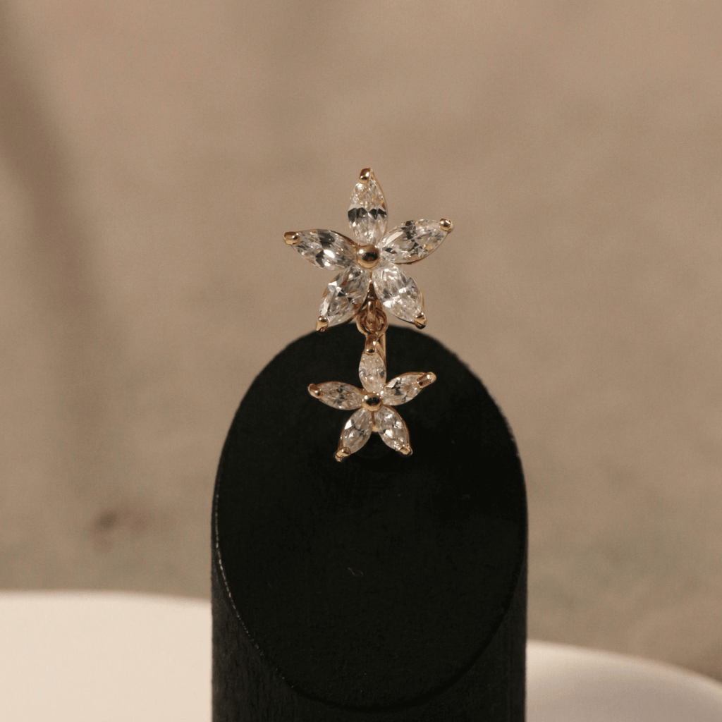 14K Gold Jewelled Pentas Duo Belly Ring