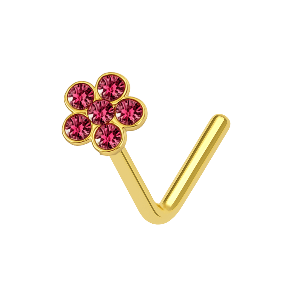 9K Gold Five Crystal Jewelled Flower Design Nose Stud