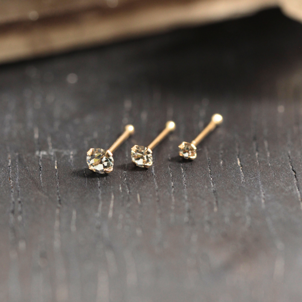 14K Gold Round Cubic Zirconia Jewelled Nose Bone