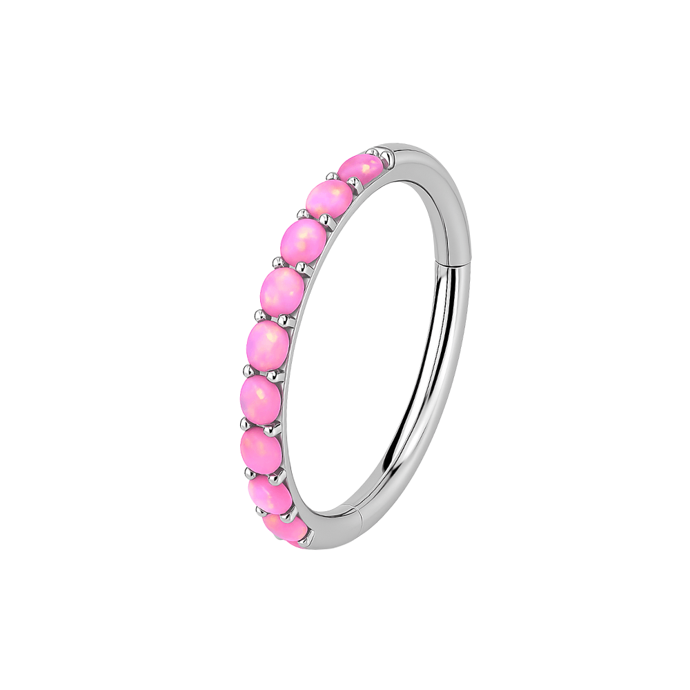 316L Surgical Steel Inlaid Opal Hinged Clicker Segment Ring