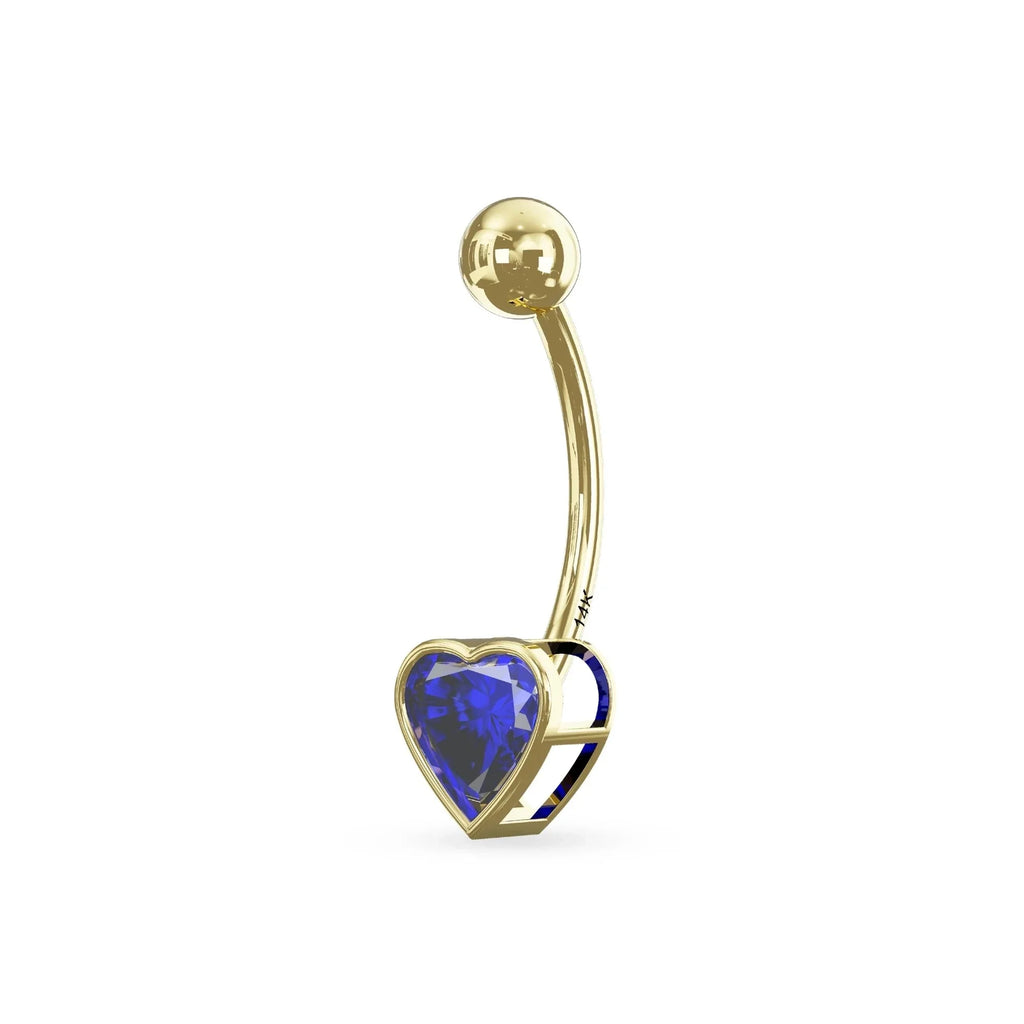 14K Gold Studded Heart Belly Ring