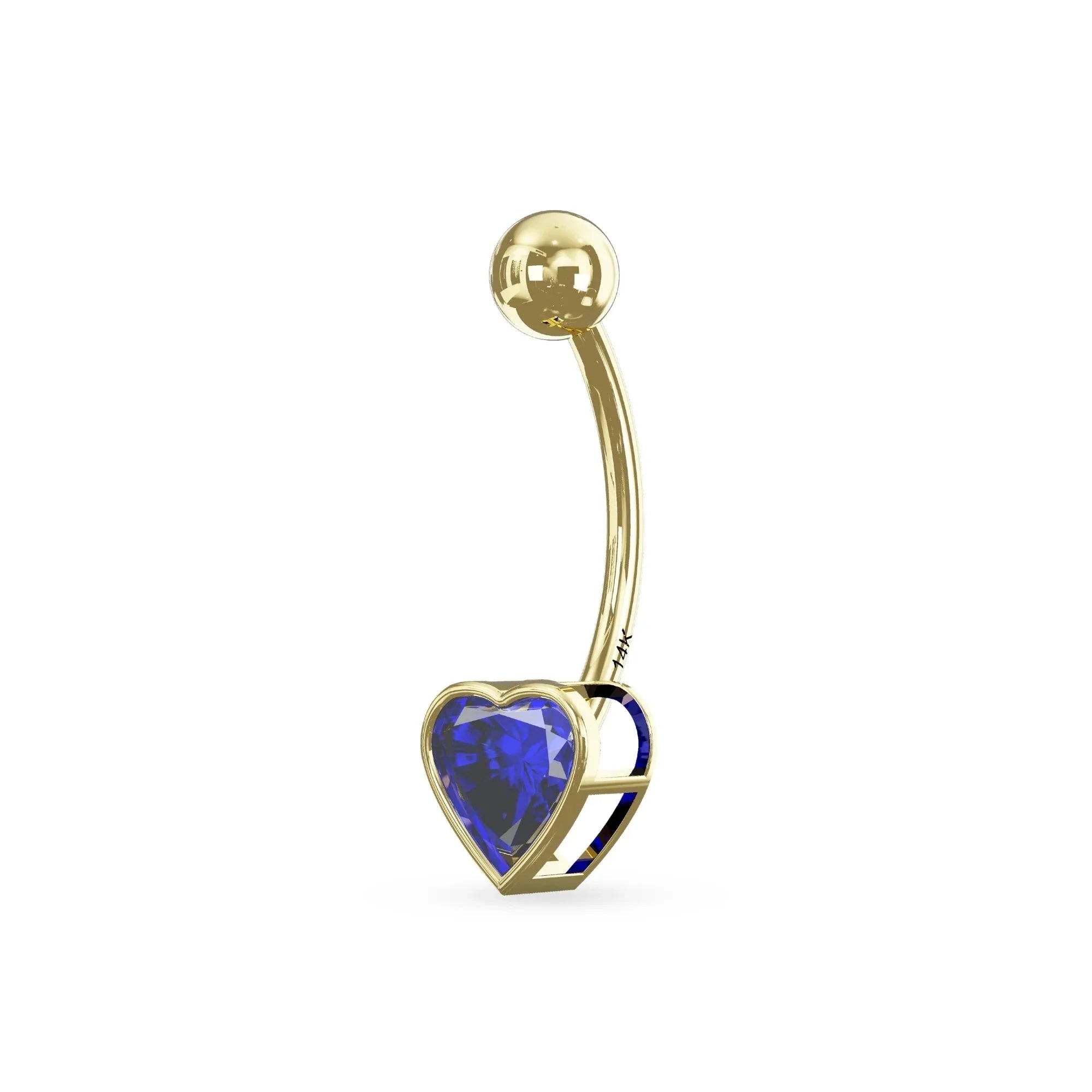 14K Gold Studded Heart Belly Ring