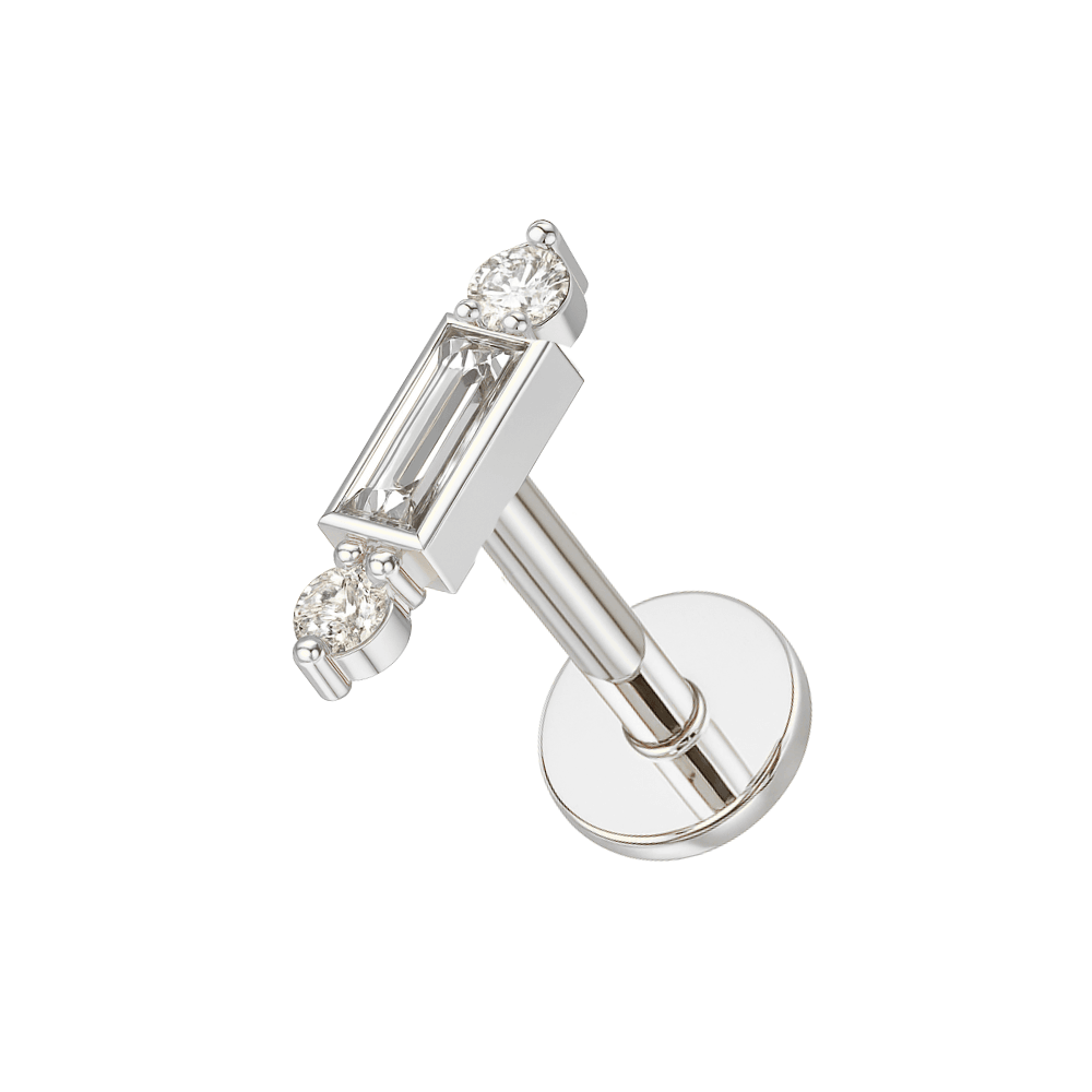 316L Surgical Steel Simple Baguette CZ Jewelled Internally Threaded Flatback Stud