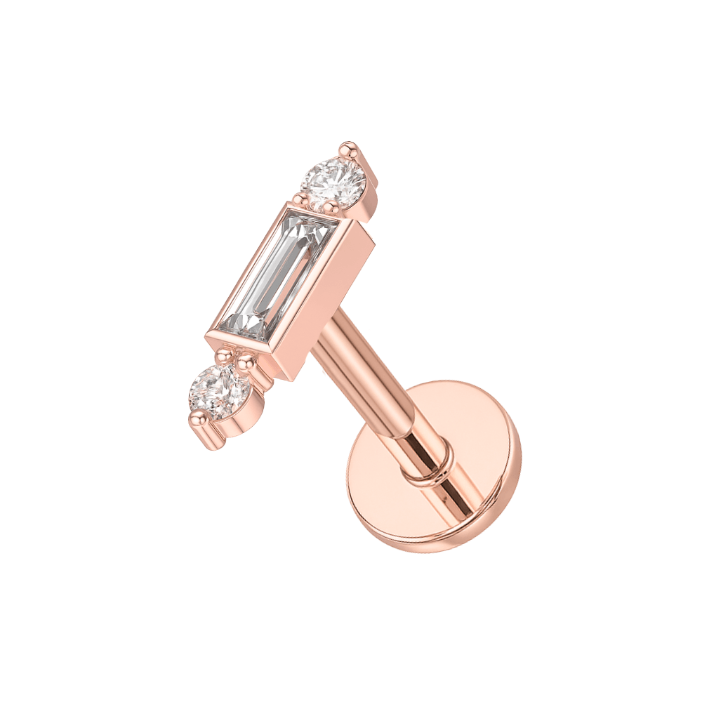 316L Surgical Steel Simple Baguette CZ Jewelled Internally Threaded Flatback Stud