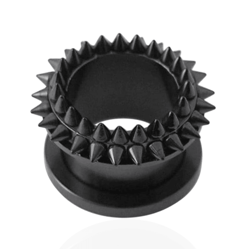 316L Surgical Steel Blackline Steel Spiked Screw Fit Flesh Tunnel