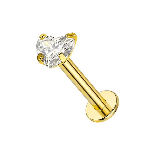 14K Gold Internal Heart Cubic Zirconia Stone Jewelled Push Fit Top