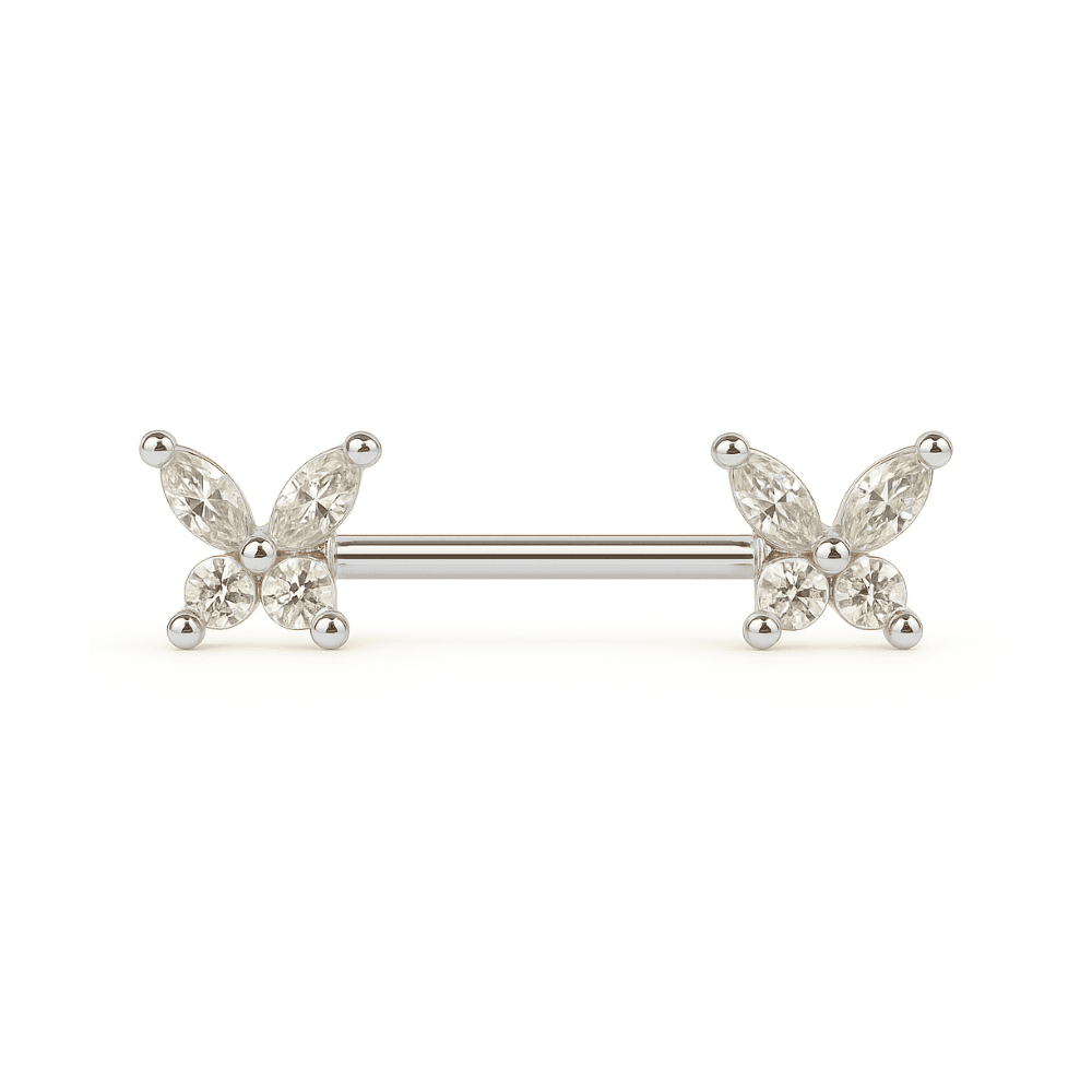 316L Surgical Steel Butterfly Jewelled Nipple Bar