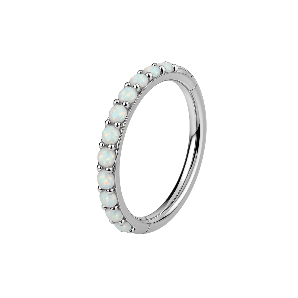 316L Surgical Steel Inlaid Opal Hinged Clicker Segment Ring