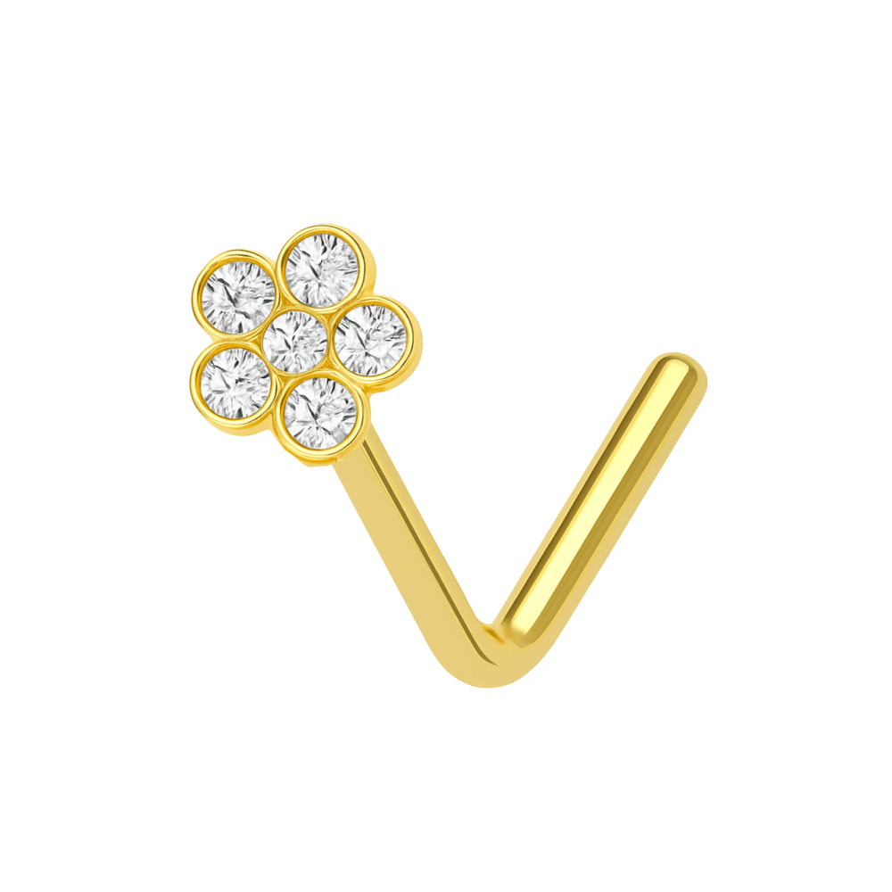 9K Gold Five Crystal Jewelled Flower Design Nose Stud