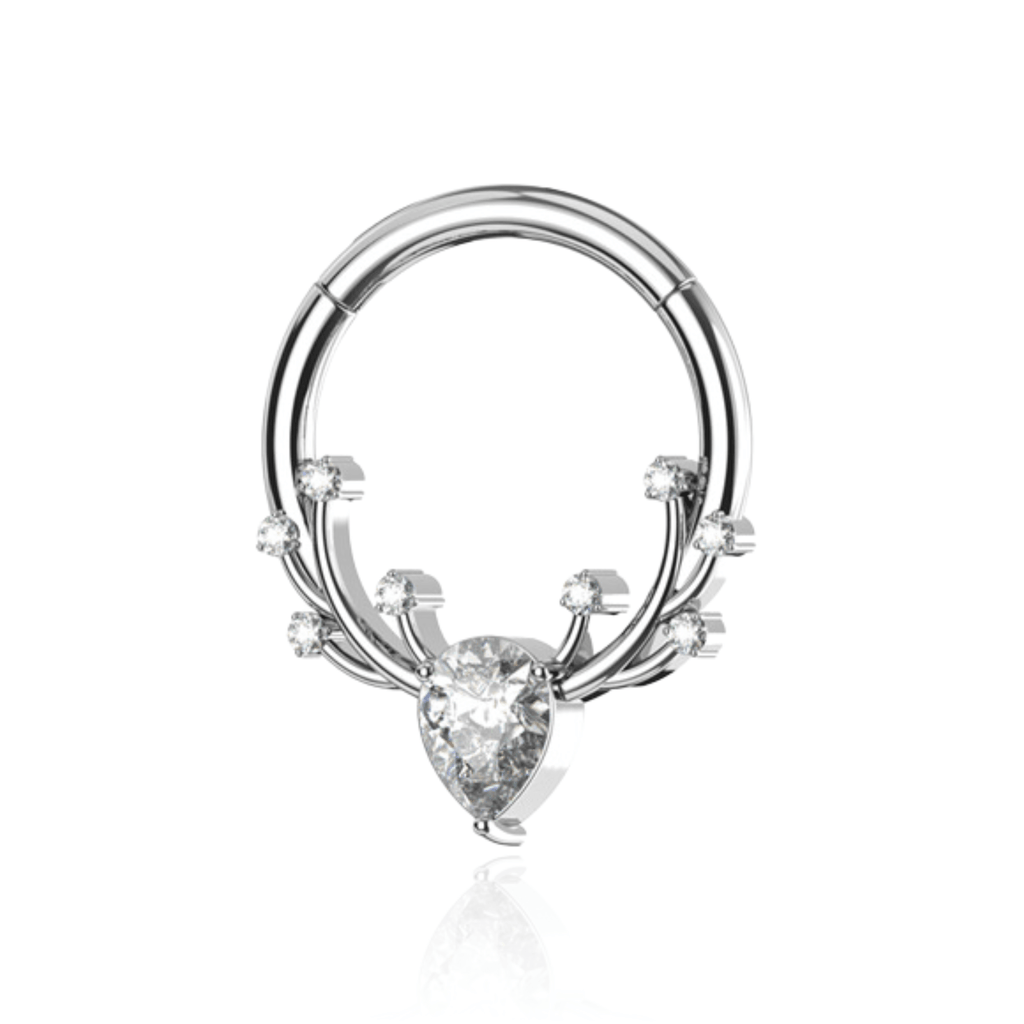 316L Surgical Steel CZ Jewelled Antler Hinged Segment Clicker Ring