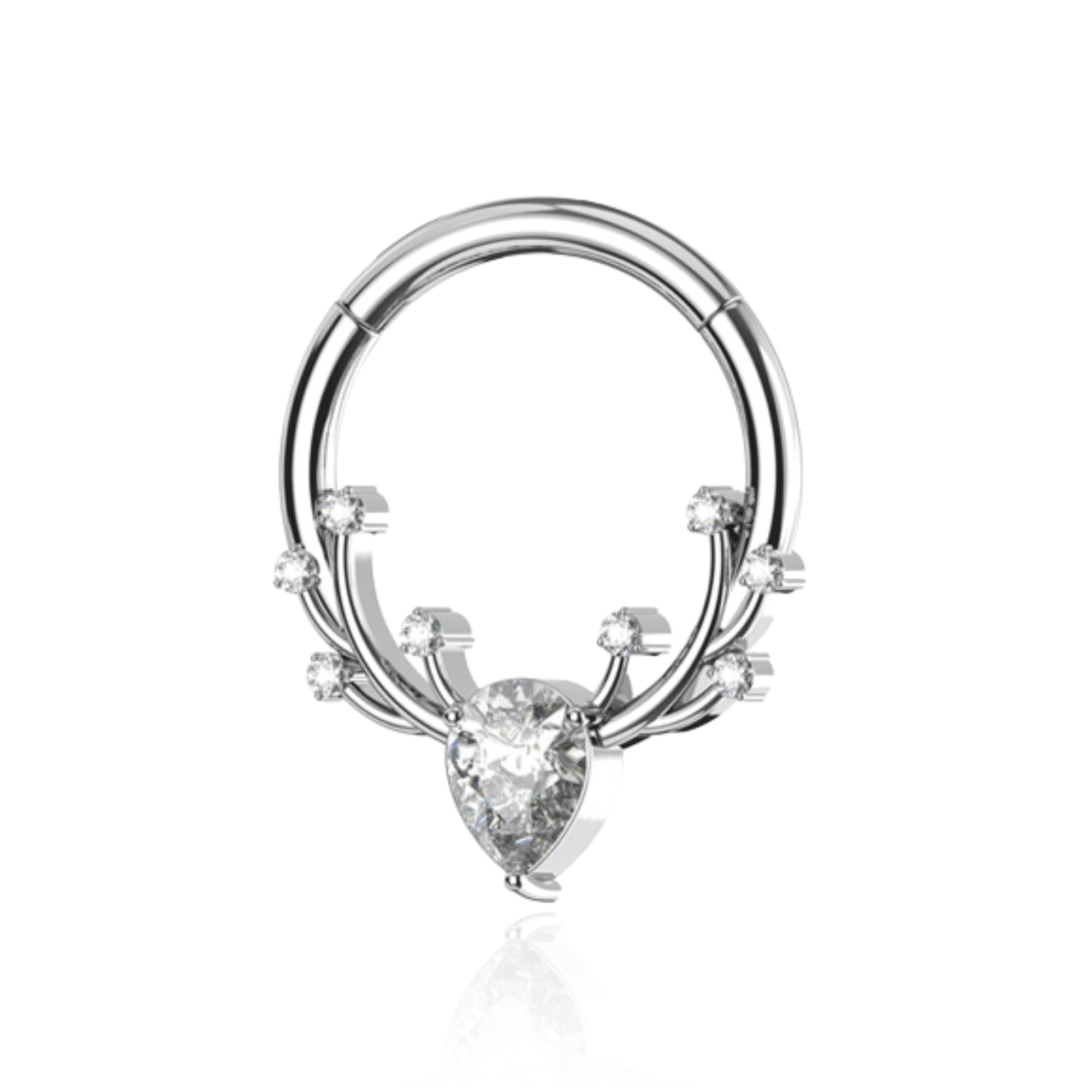 316L Surgical Steel CZ Jewelled Antler Hinged Segment Clicker Ring