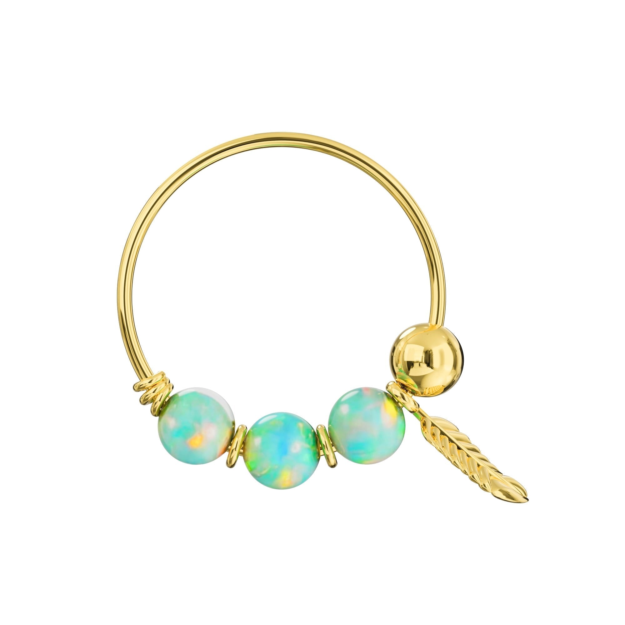 9K Gold Opal Stones with Leaf Hoop Nose Ring