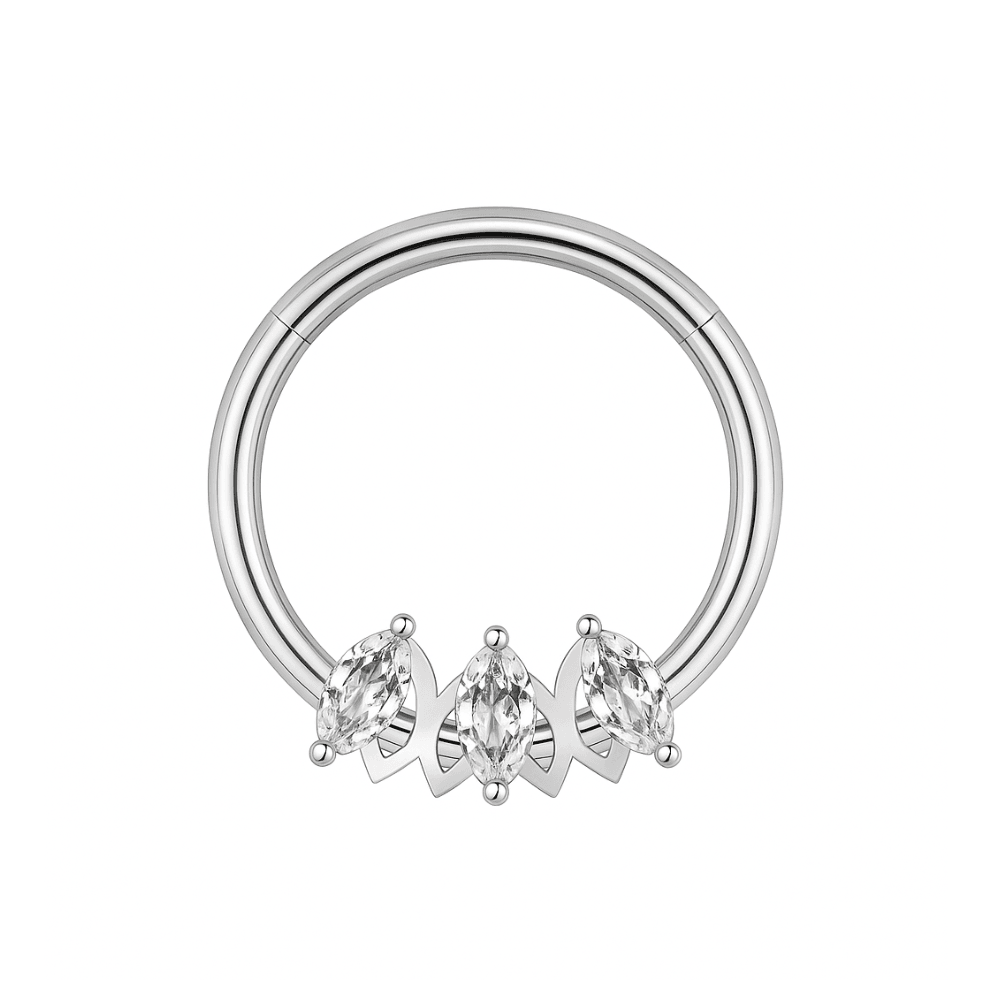 316L Surgical Steel Triple Marquise CZ Stone Segment Clicker Ring