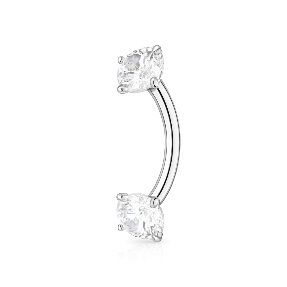 14K Gold Internally Threaded 3mm Round CZ Jewelled Curved Barbell