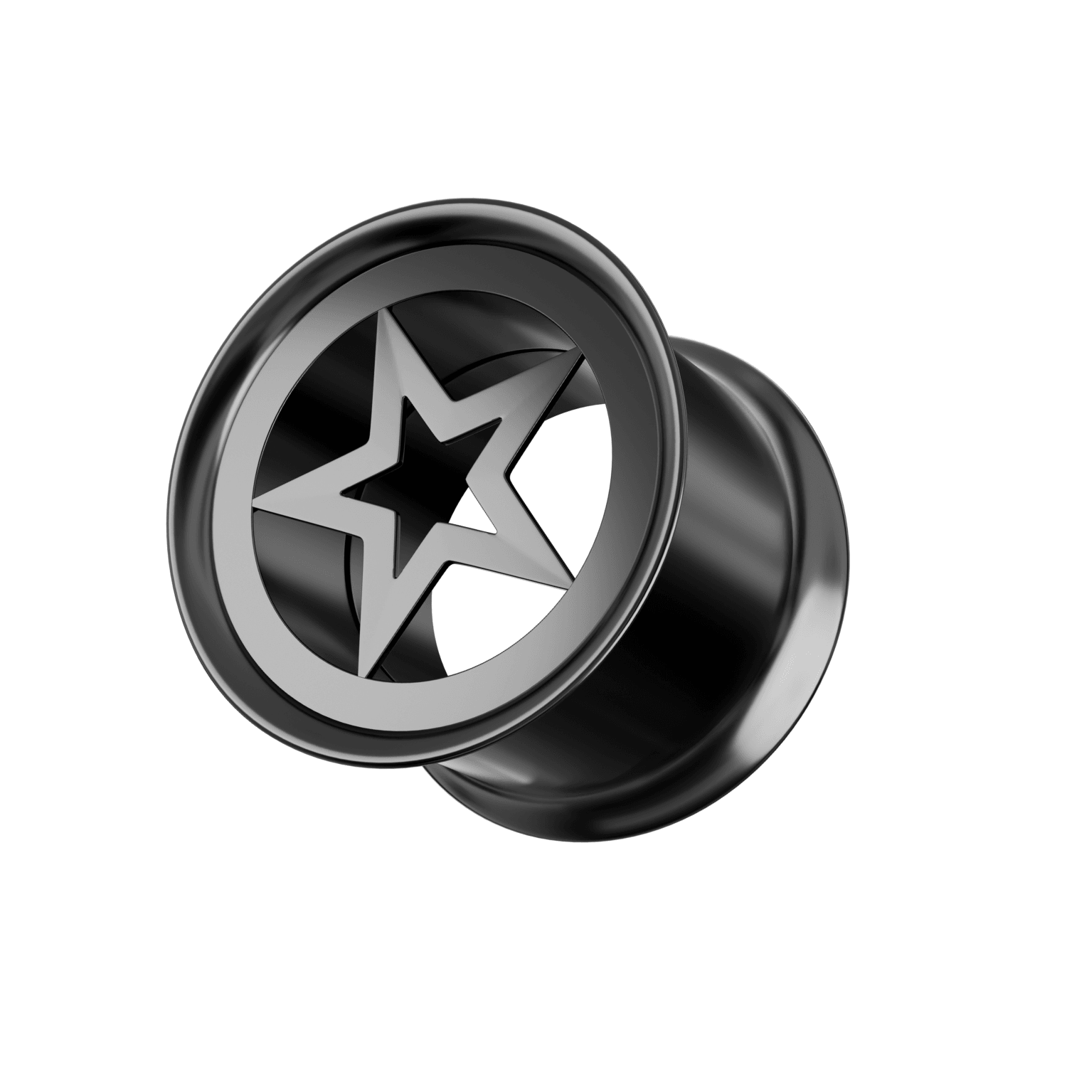 316L Surgical Steel Black Star Plate Top Internally Threaded Tunnel