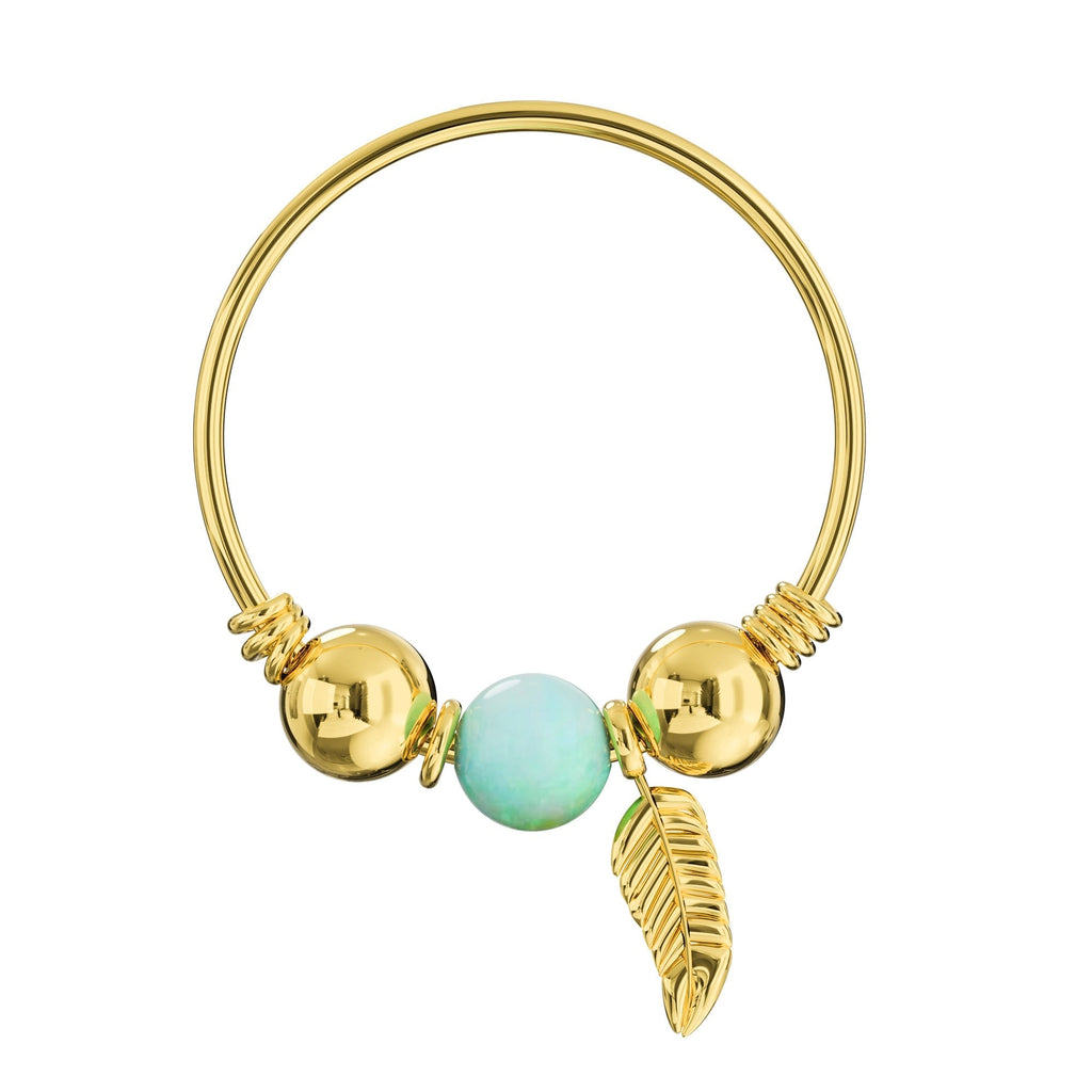 9K Gold Opal Bead and Leaf Charm Nose Hoop Ring