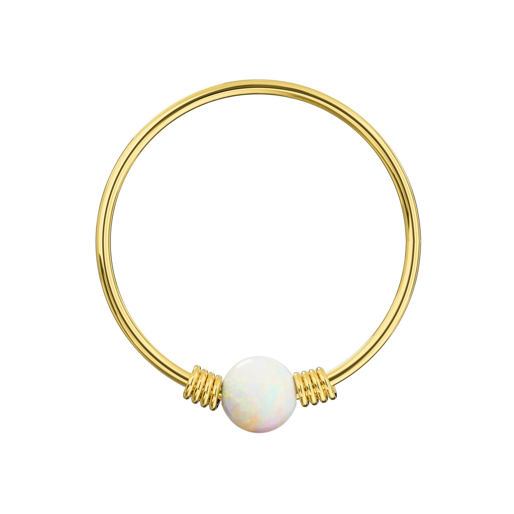 14K Gold Spring Coil-End with Opal Stone Hoop
