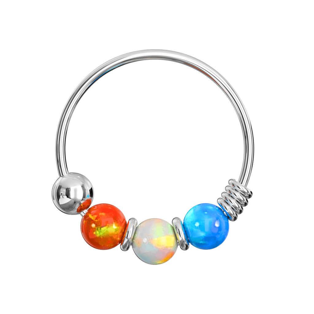 925 Sterling Silver with Opal Beads Hoop Nose Ring