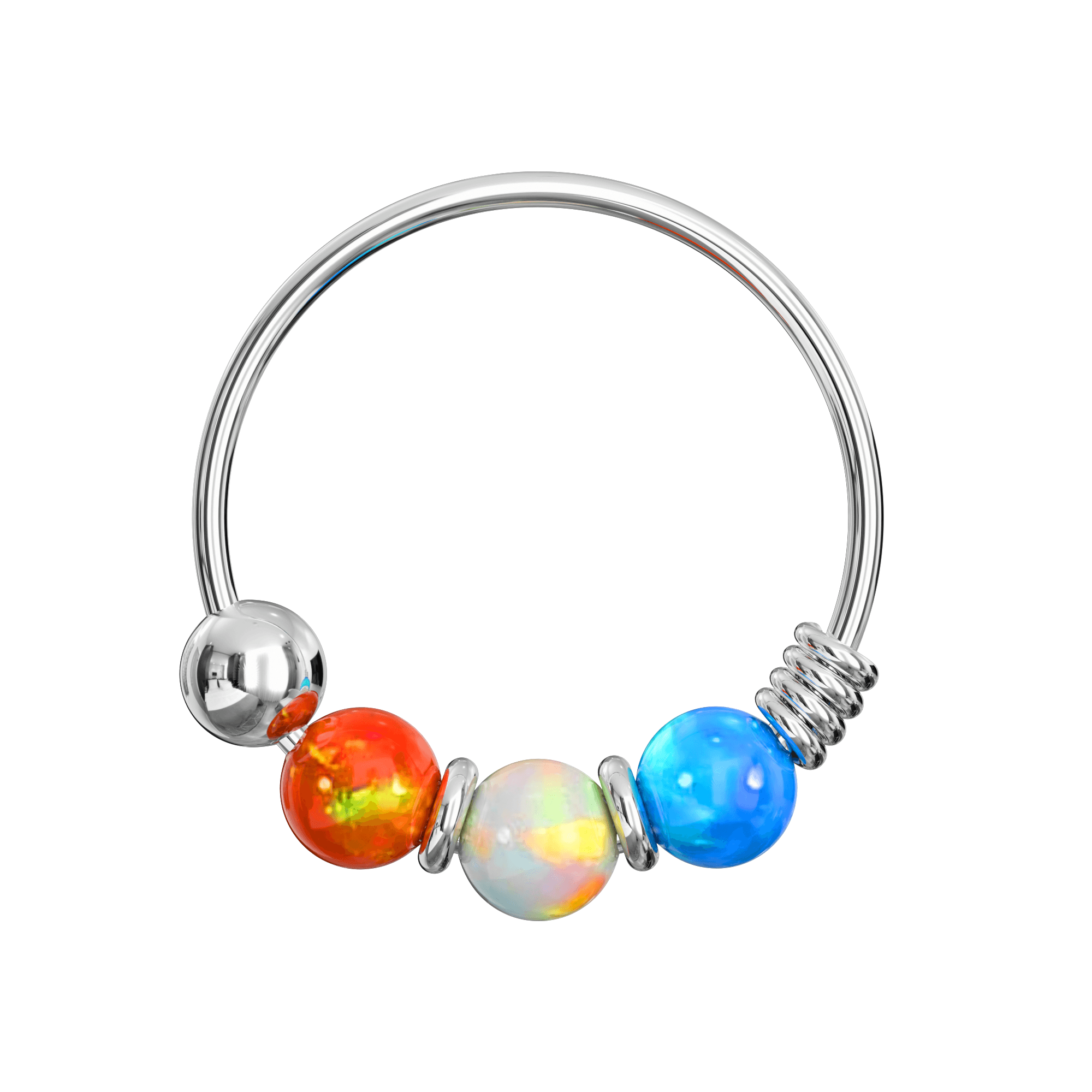 925 Sterling Silver with Opal Beads Hoop Nose Ring