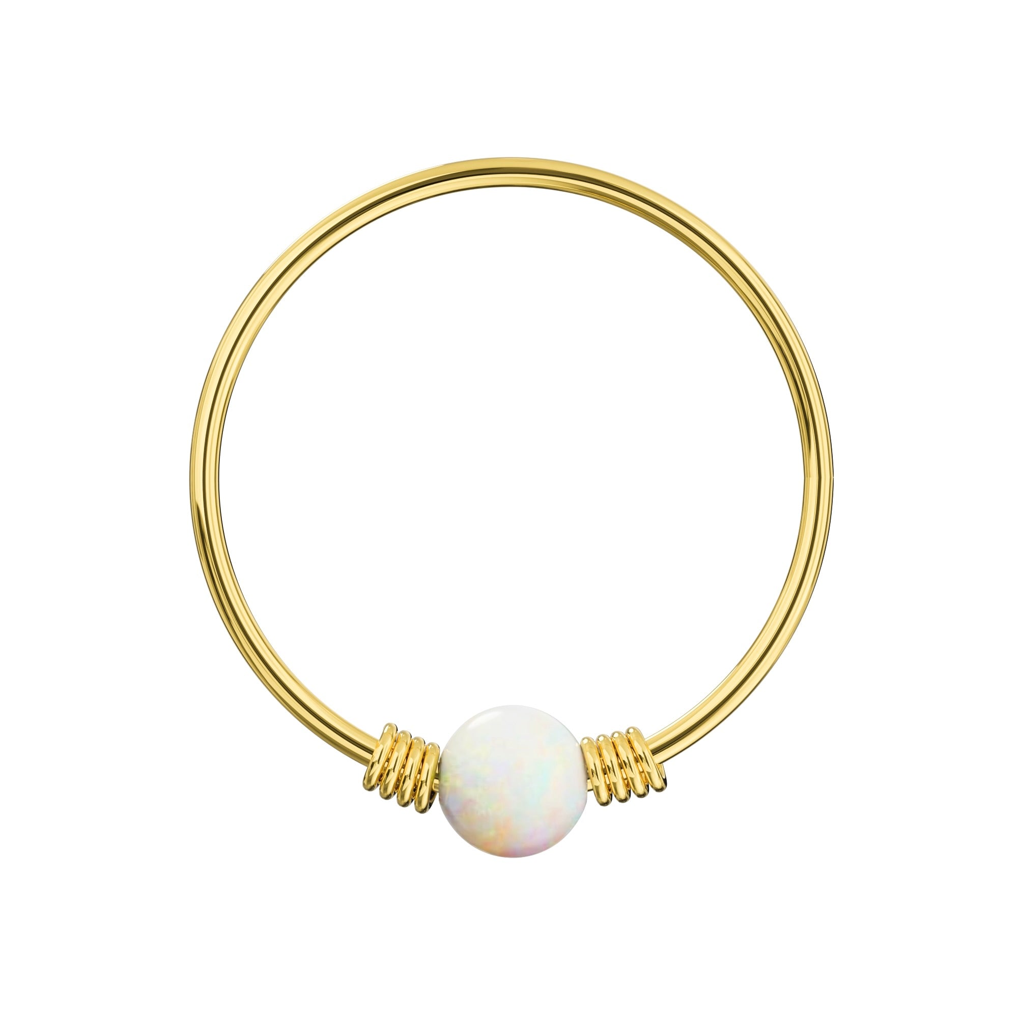 9K Gold Spring Coil-End with Opal Stone Hoop Nose Ring