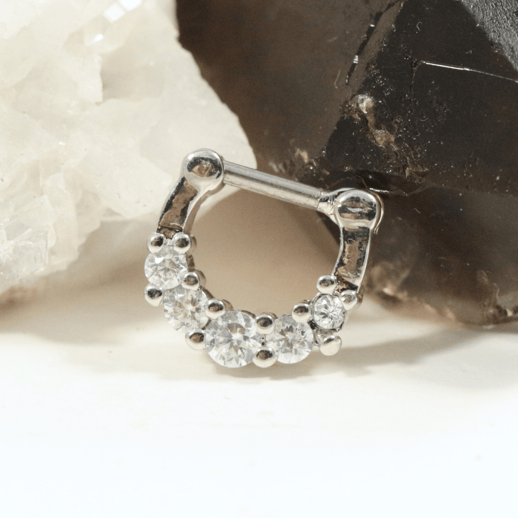 316L Surgical Steel Five Pronged Clear CZs Septum Piercing Clicker Ring