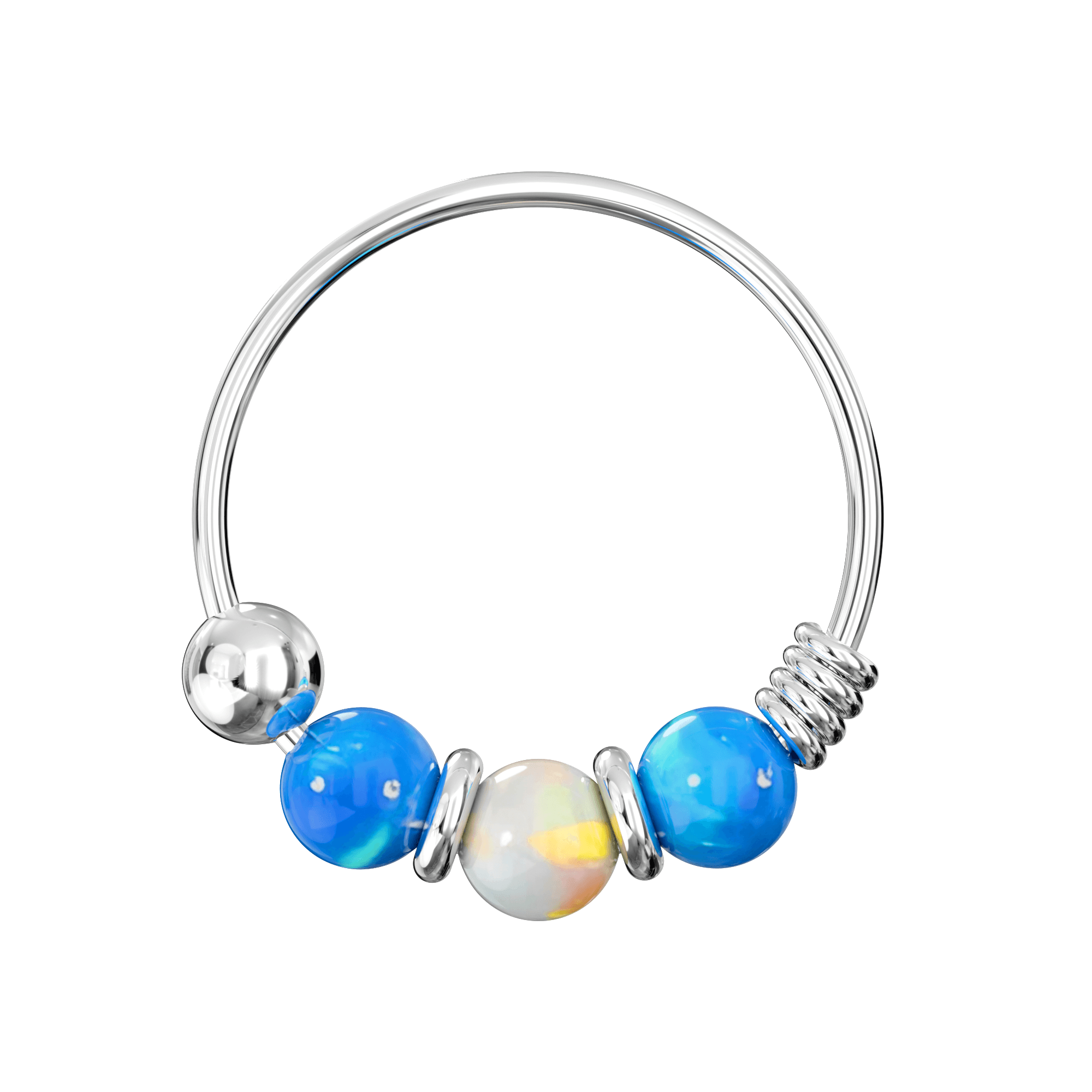 925 Sterling Silver AB Opal Bead in Center Nose Hoop Ring