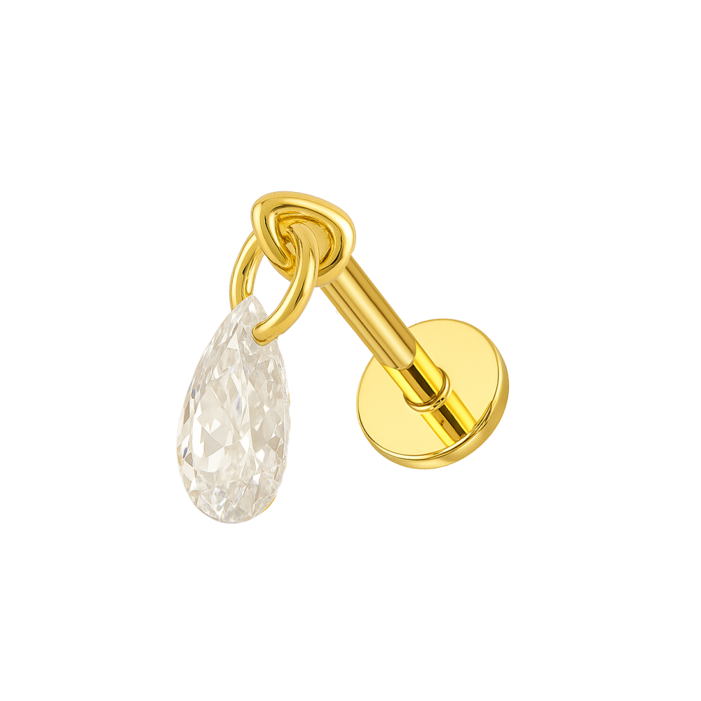 G23 Titanium CZ Droplet Threadless Flatback Stud
