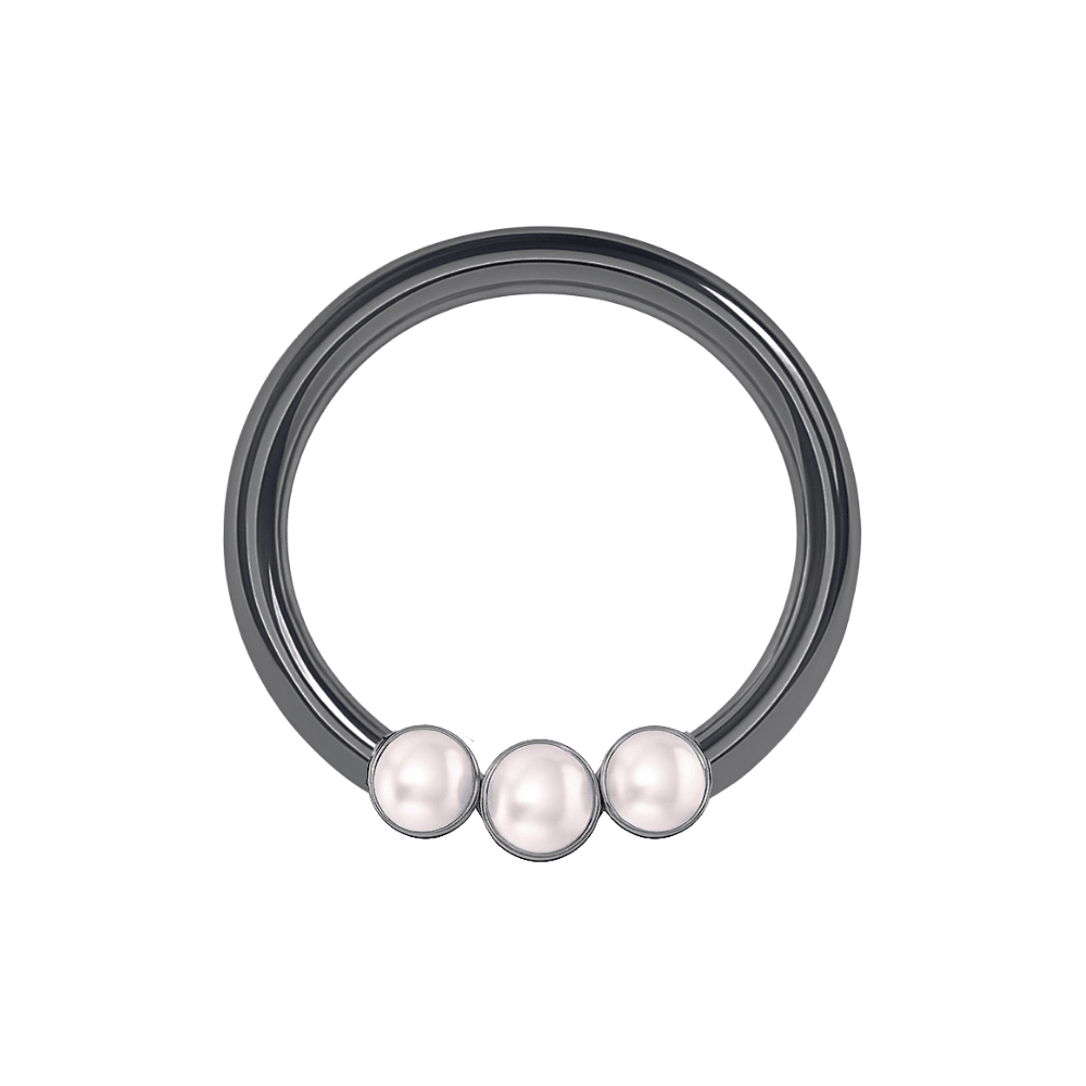 316L Surgical Steel Triple Pearl Studded Segment Clicker Ring