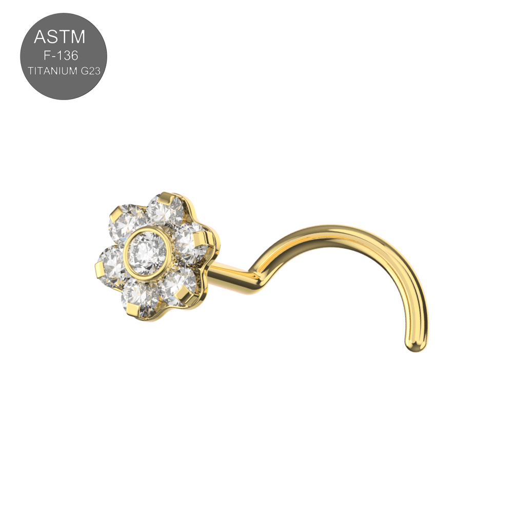 G23 Titanium CZ Jewelled Flower Nose Screw