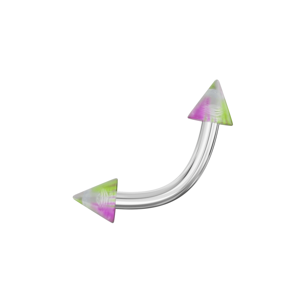 316L Surgical Steel Curved Bar with Glossy Marble UV Cones (Pack of 10)