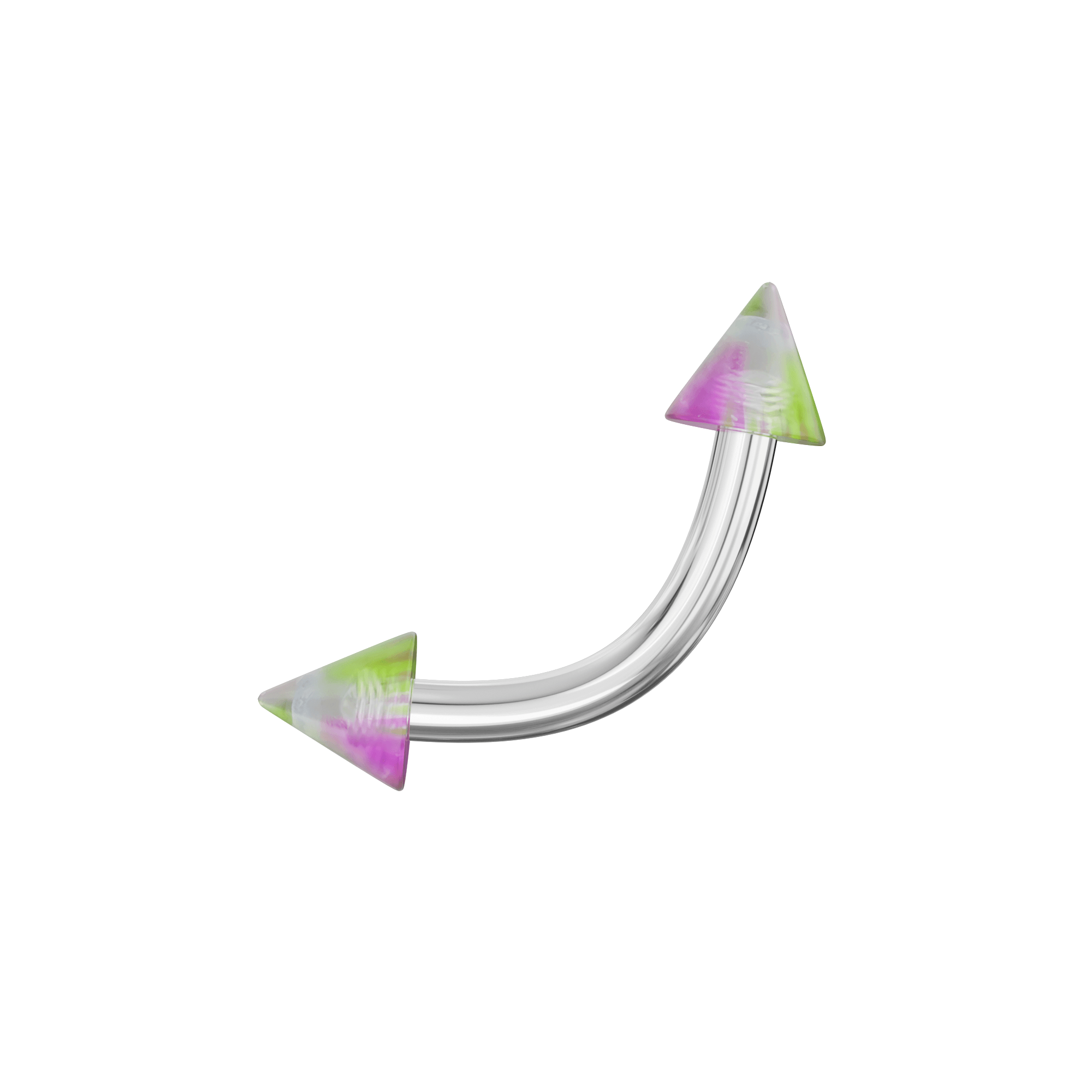 316L Surgical Steel Curved Bar with Glossy Marble UV Cones (Pack of 10)
