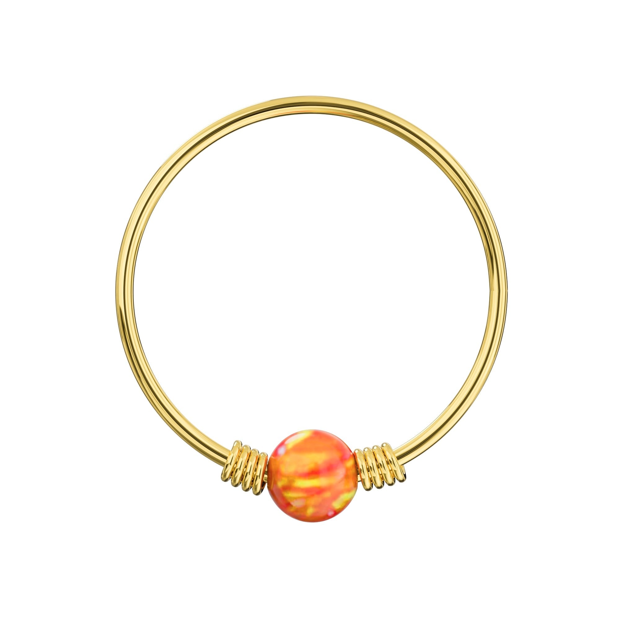 9K Gold Spring Coil-End with Opal Stone Hoop Nose Ring