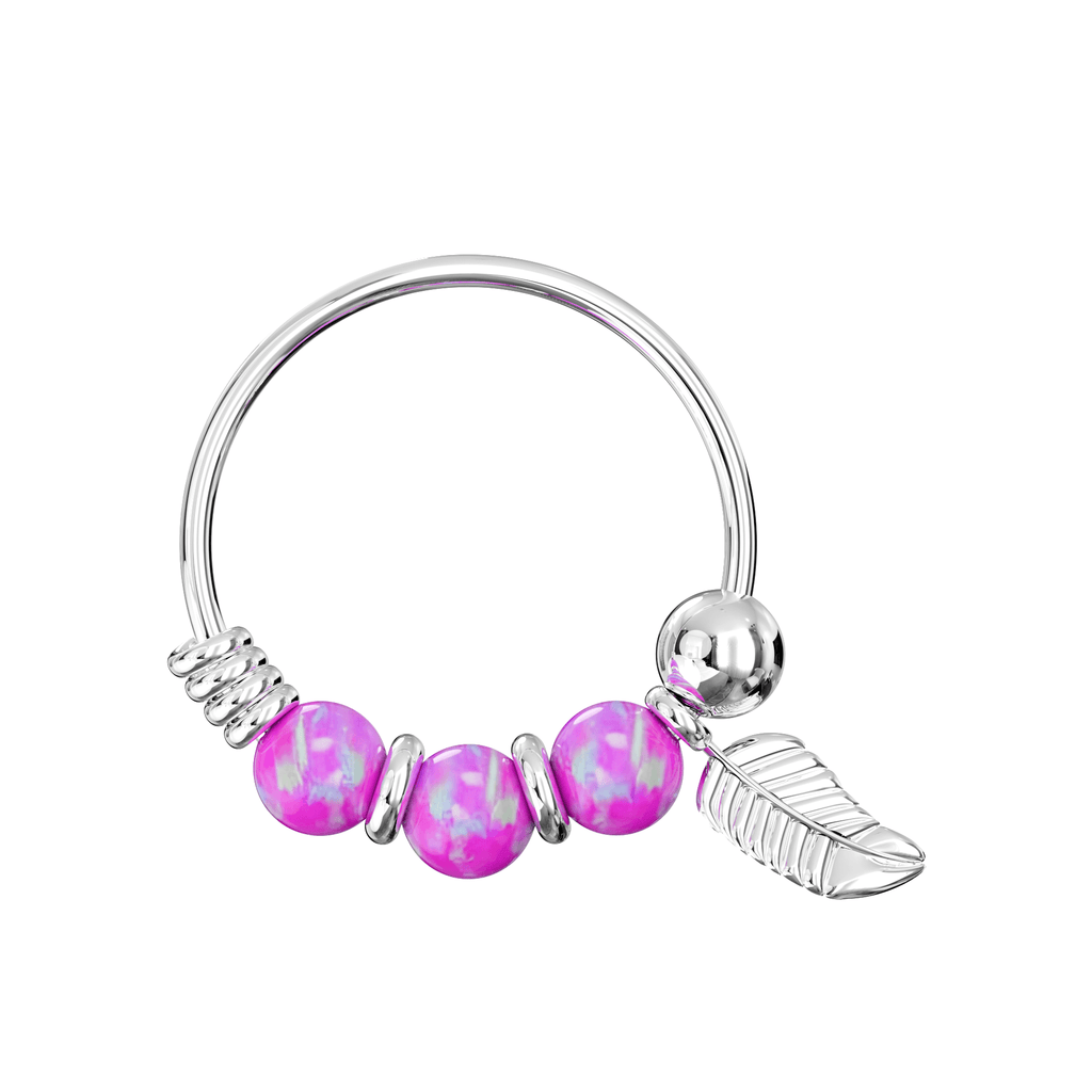 925 Sterling Silver Opal Bead with Leaf Charm Nose Hoop Ring