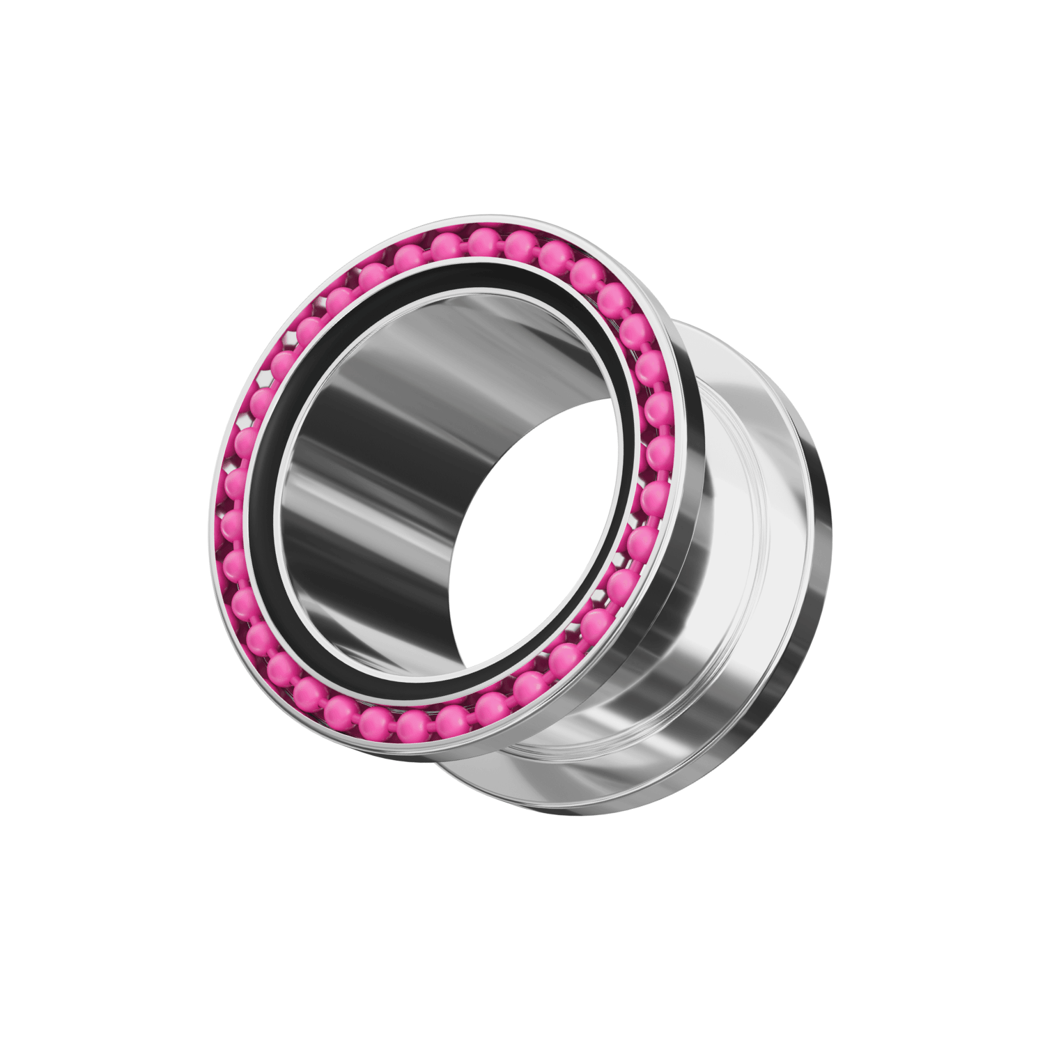 316L Surgical Steel With Hot Pink Ball Black Edge Top Flesh Tunnel