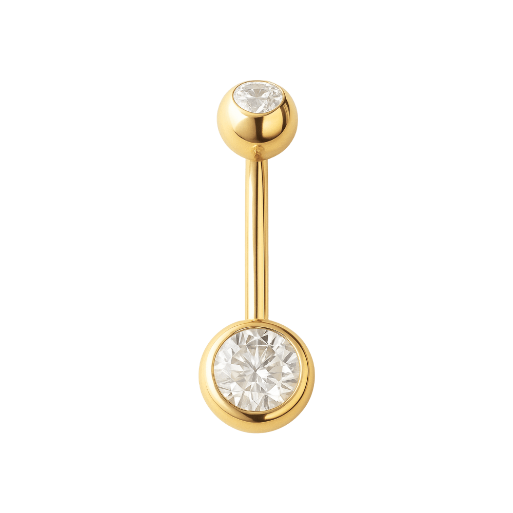 G23 Titanium Double CZ Jewelled Non Dangling Banana Belly Ring