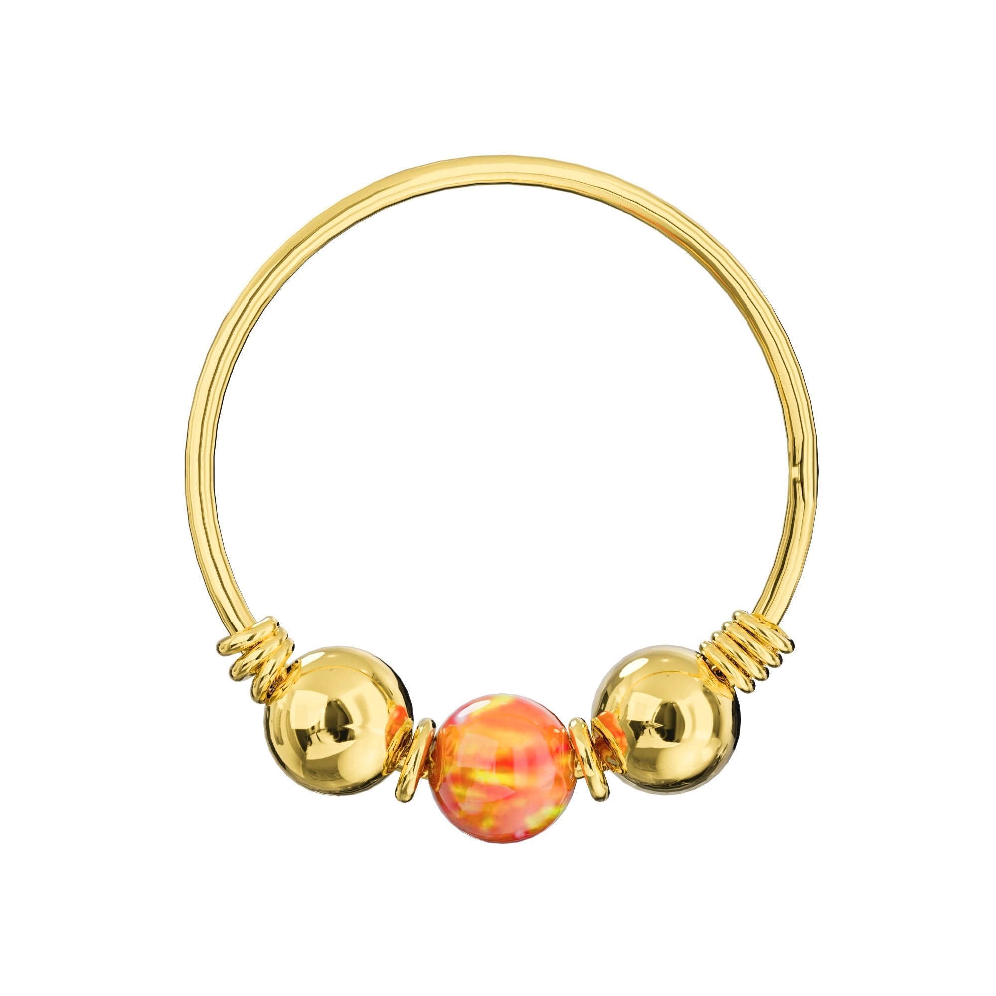 9K Gold Spring Coil end with Opal center Nose Hoop Ring