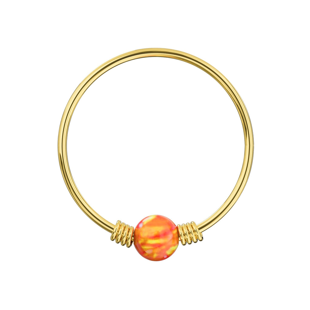 14K Gold Spring Coil-End with Opal Stone Hoop