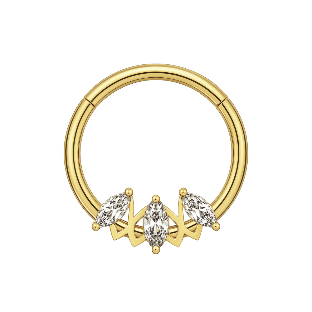 316L Surgical Steel Triple Marquise CZ Stone Segment Clicker Ring