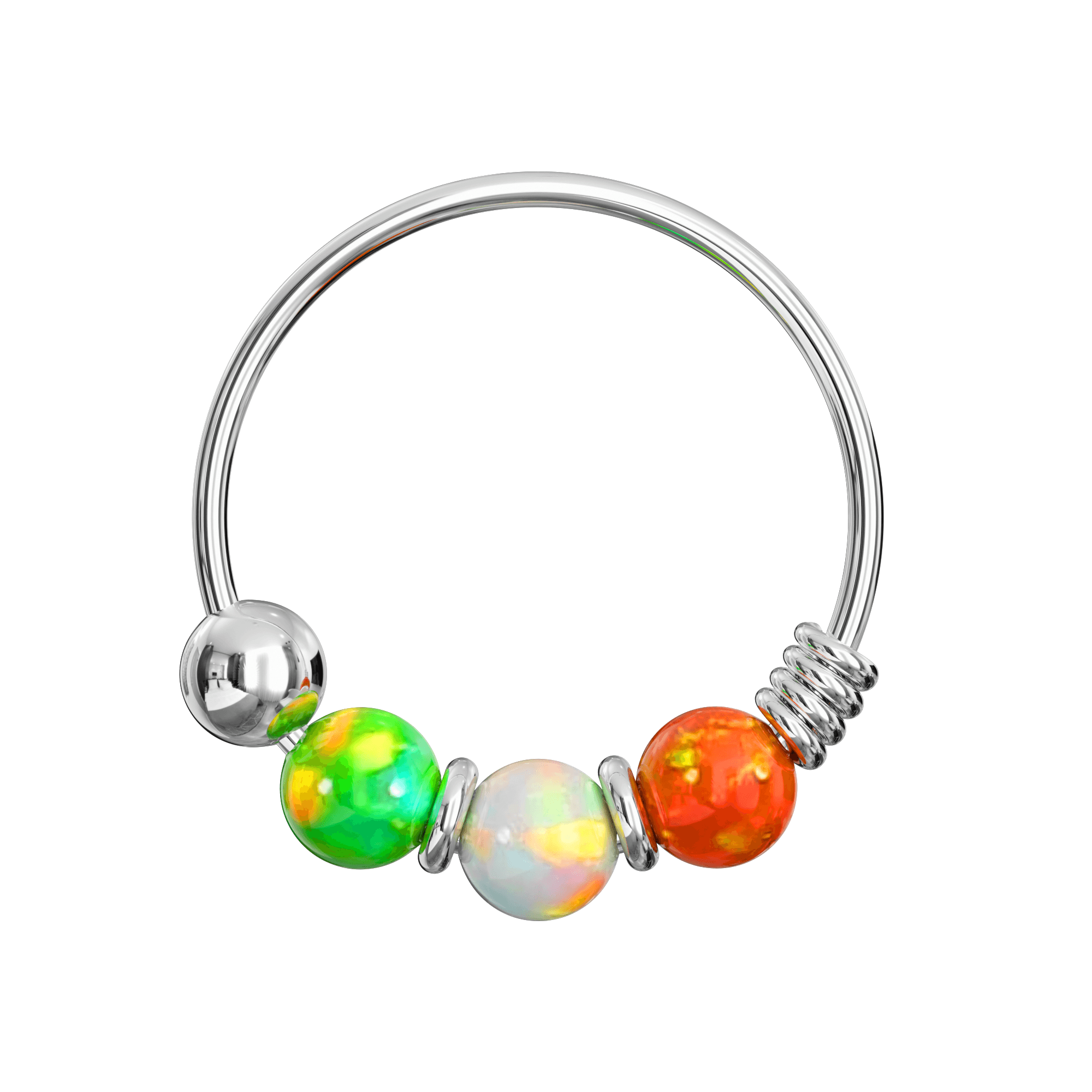 925 Sterling Silver with Opal Beads Hoop Nose Ring
