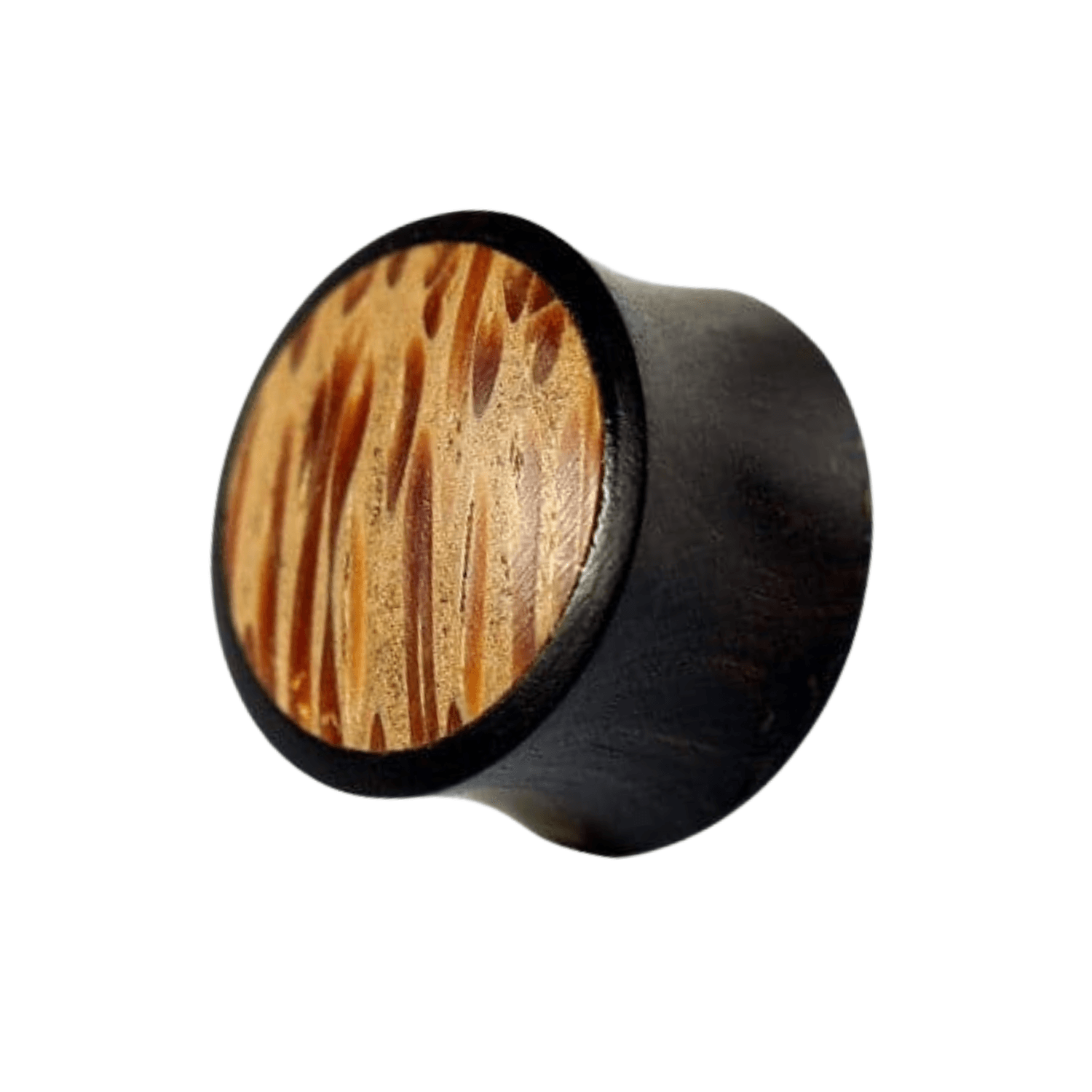 Organic Iron and Coco Wood Double Flared Convex Saddle Ear Plug