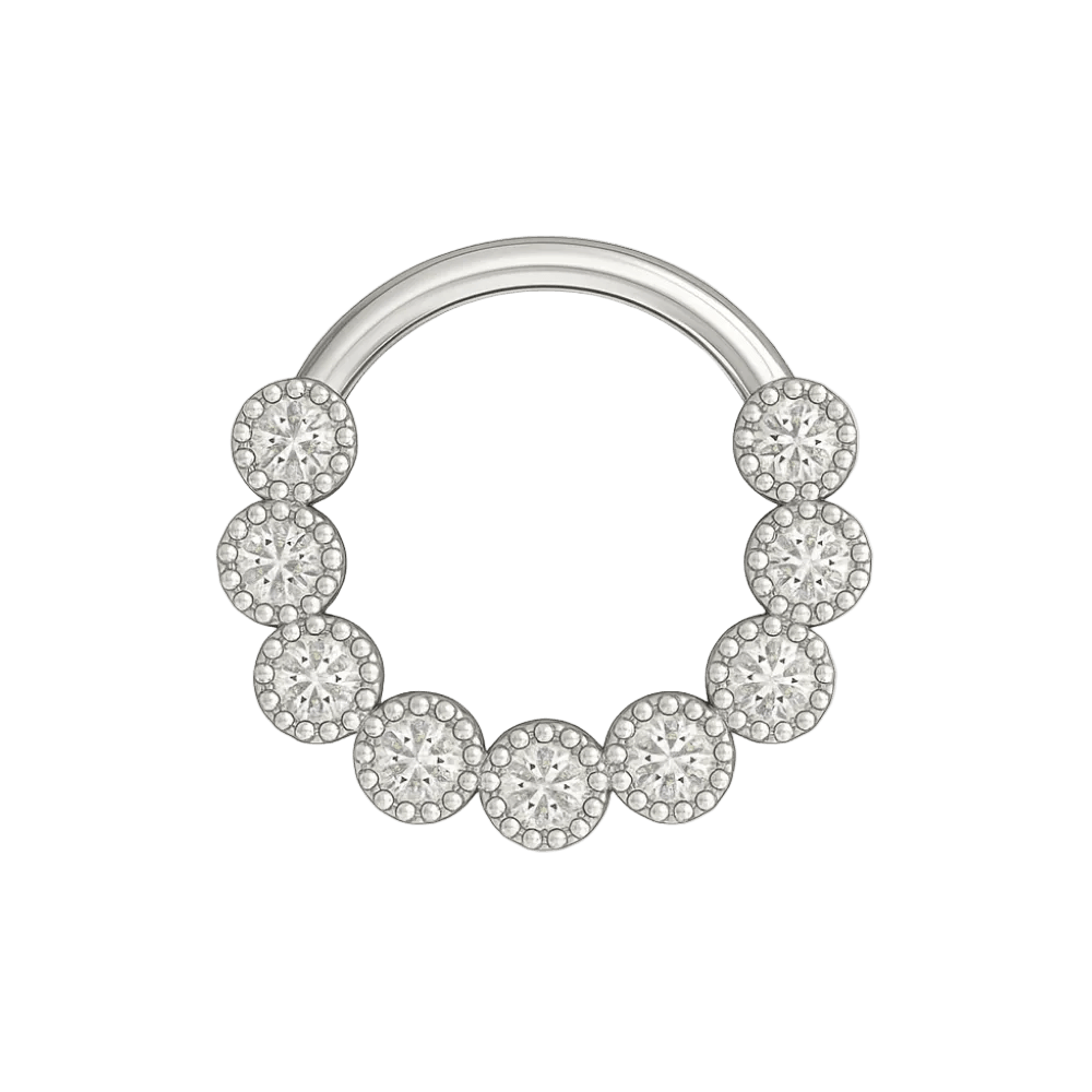 316L Surgical Steel Cubic Zirconia Studded Scallop Hinged Segment Clicker