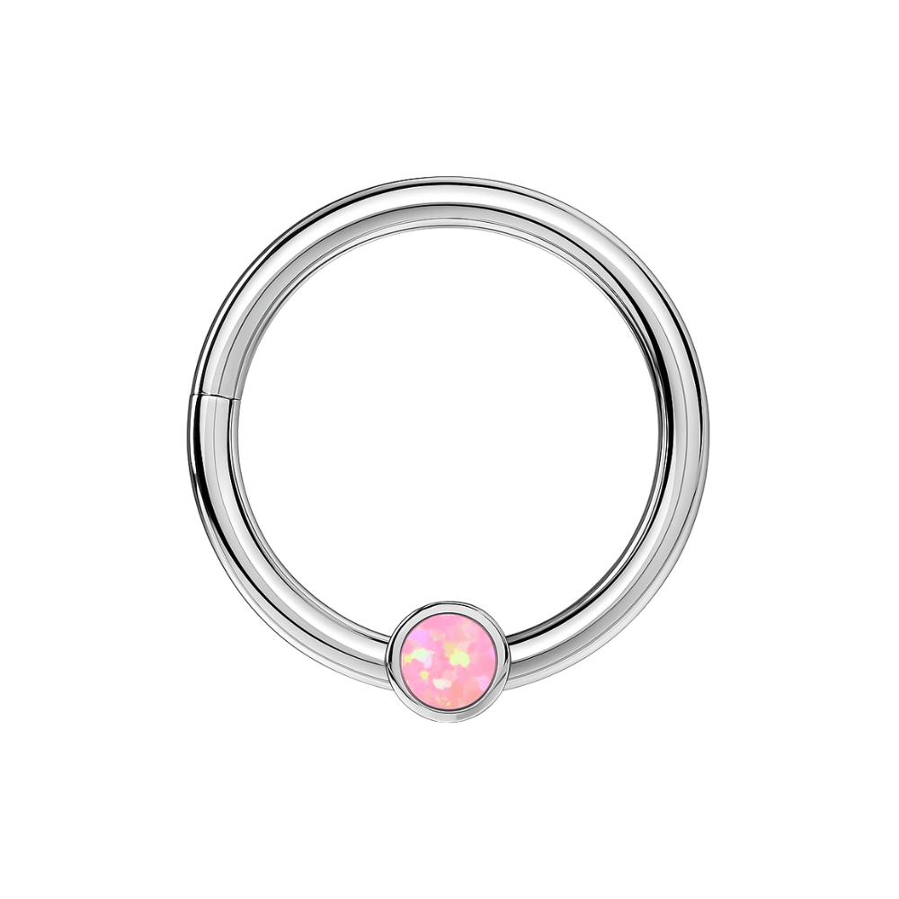 316L Surgical Steel Hinged Segment Ring With Bezel-Set Opal Stone
