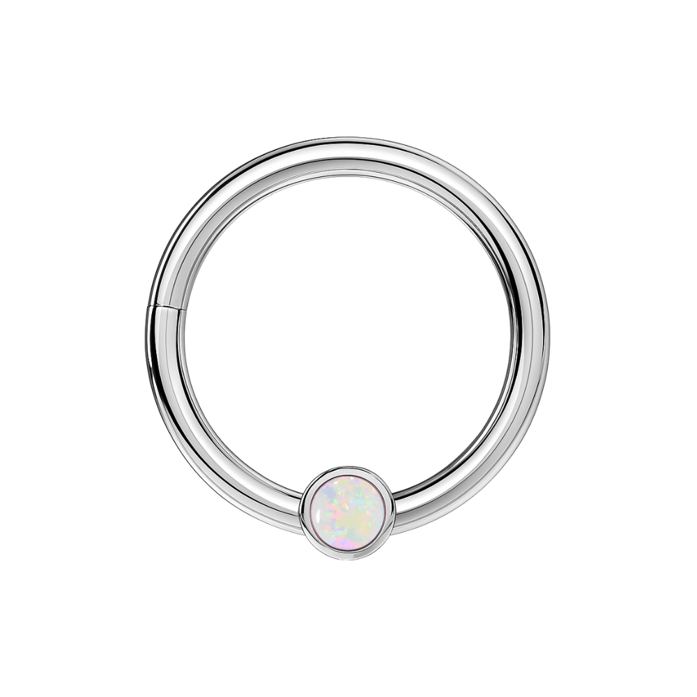 316L Surgical Steel Hinged Segment Ring With Bezel-Set Opal Stone