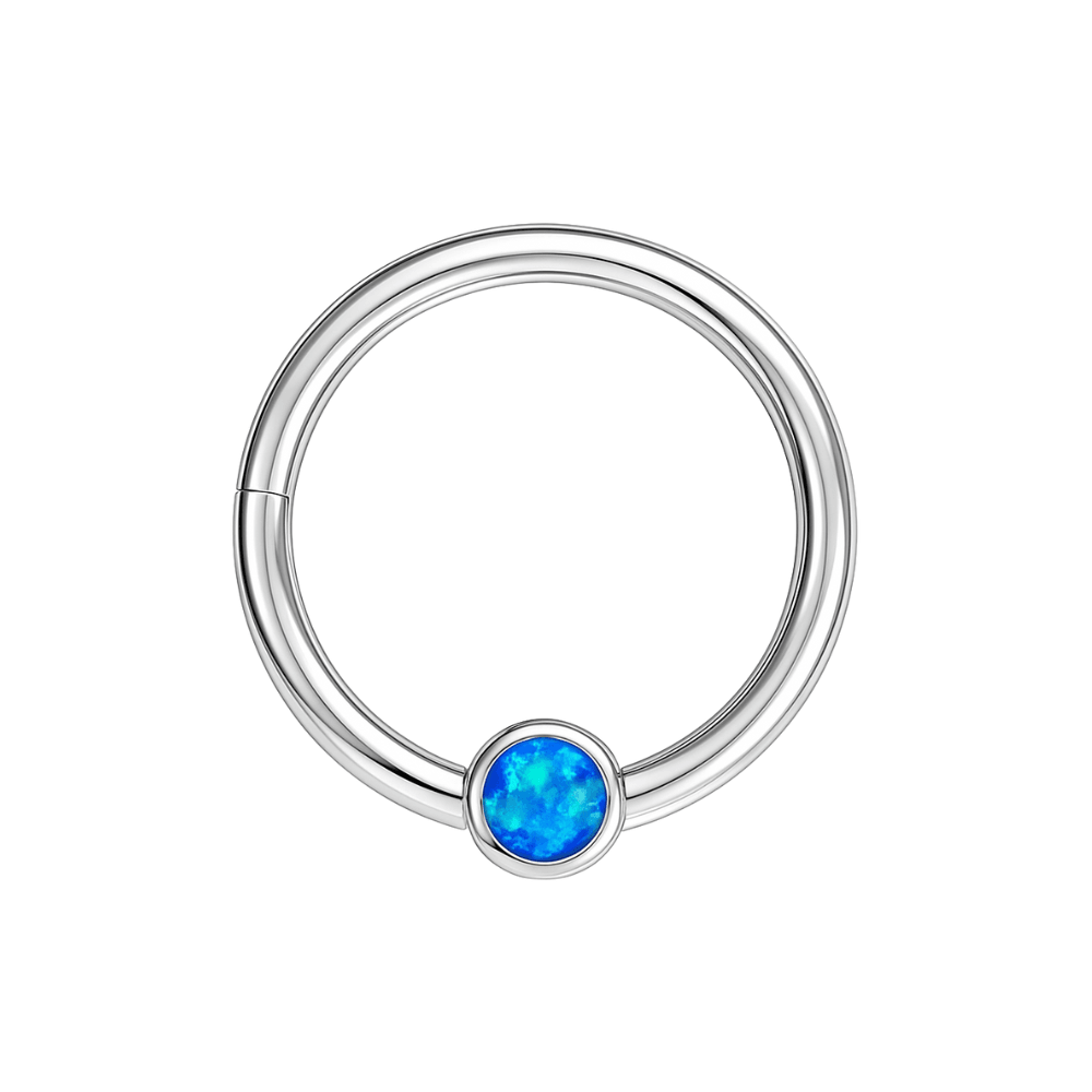 316L Surgical Steel Hinged Segment Ring With Bezel-Set Opal Stone