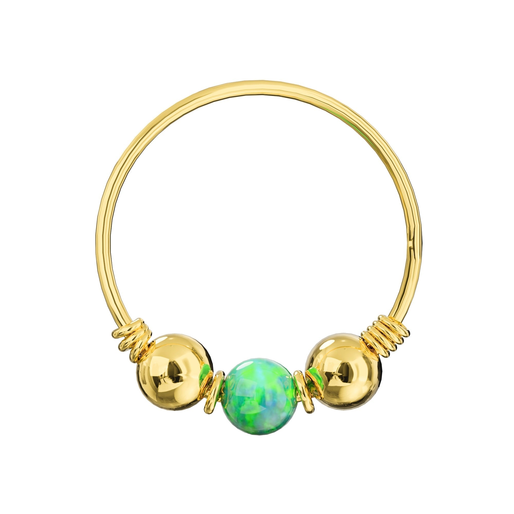 9K Gold Spring Coil end with Opal center Nose Hoop Ring