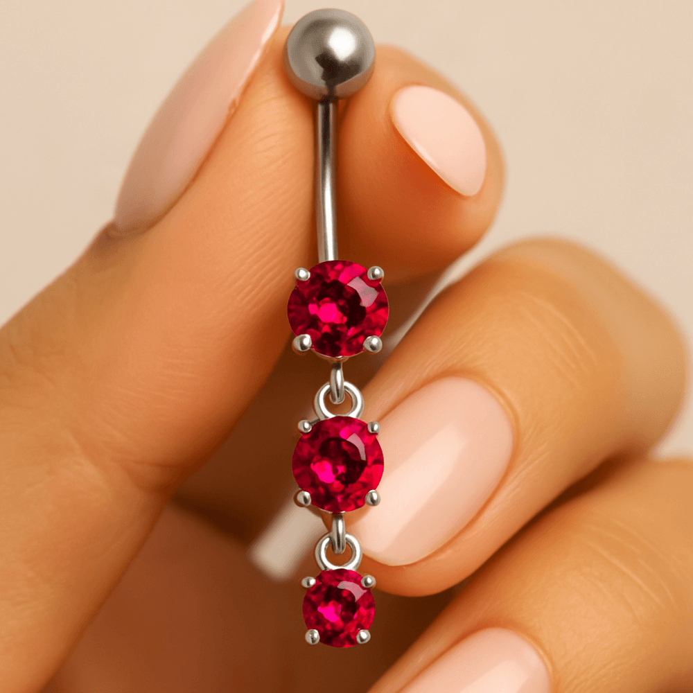 925 Sterling Silver Moving Jewelled Charms dangling SS Bar Navel Ring