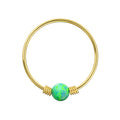 14K Gold Spring Coil-End with Opal Stone Hoop