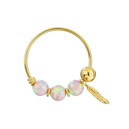 14K Gold Opal Stones & Leaf Hoop Nose Ring