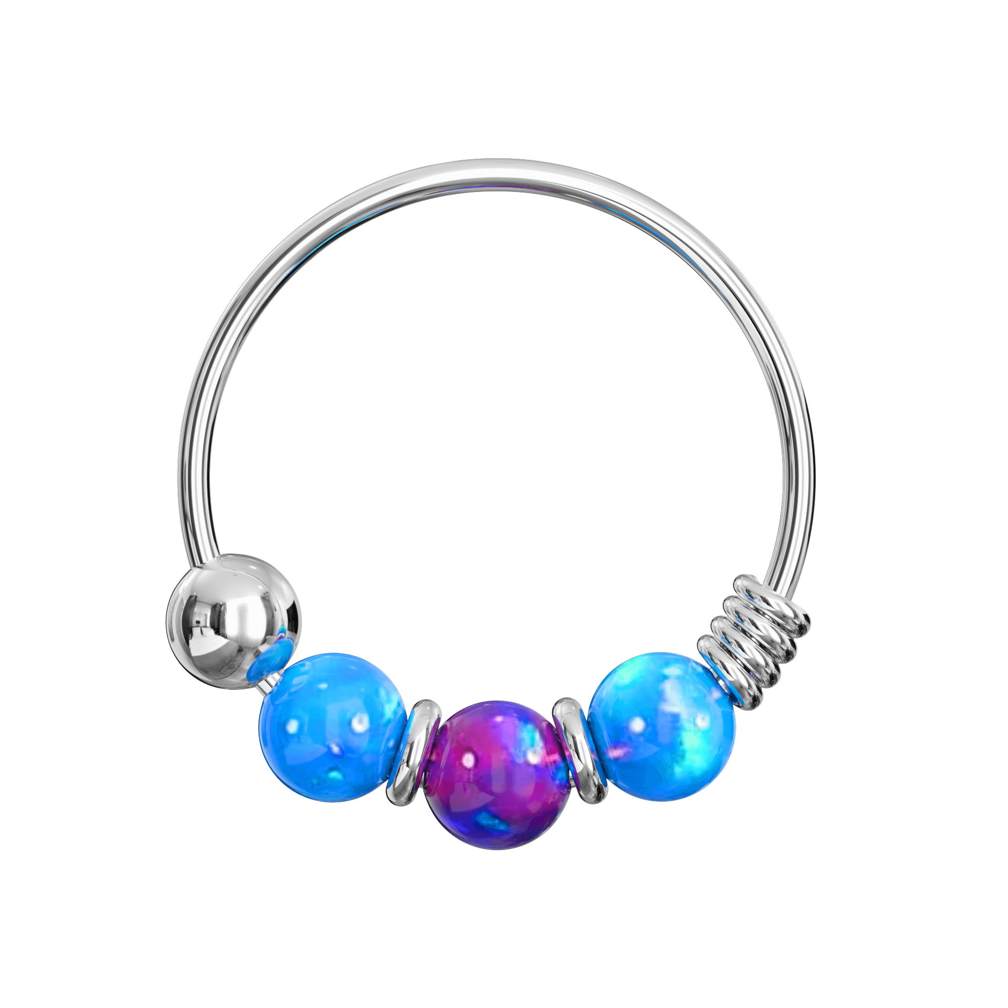 925 Sterling Silver with Opal Beads Hoop Nose Ring
